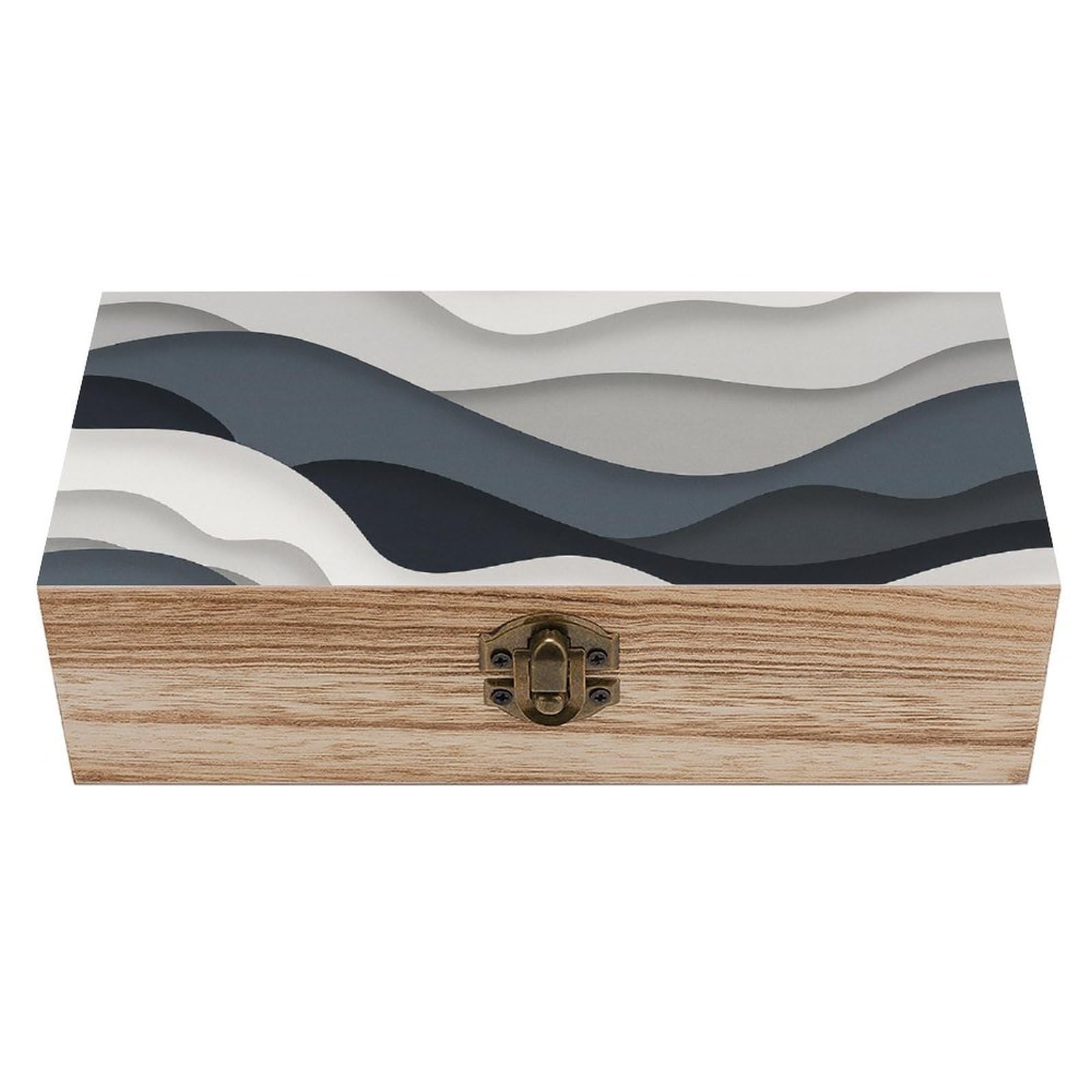 Oudrspo Navy Blue Grey Coastal Ocean Retro Wooden Storage Box Keepsake Jewelry Decorative Art Storages Box Gift Boxs