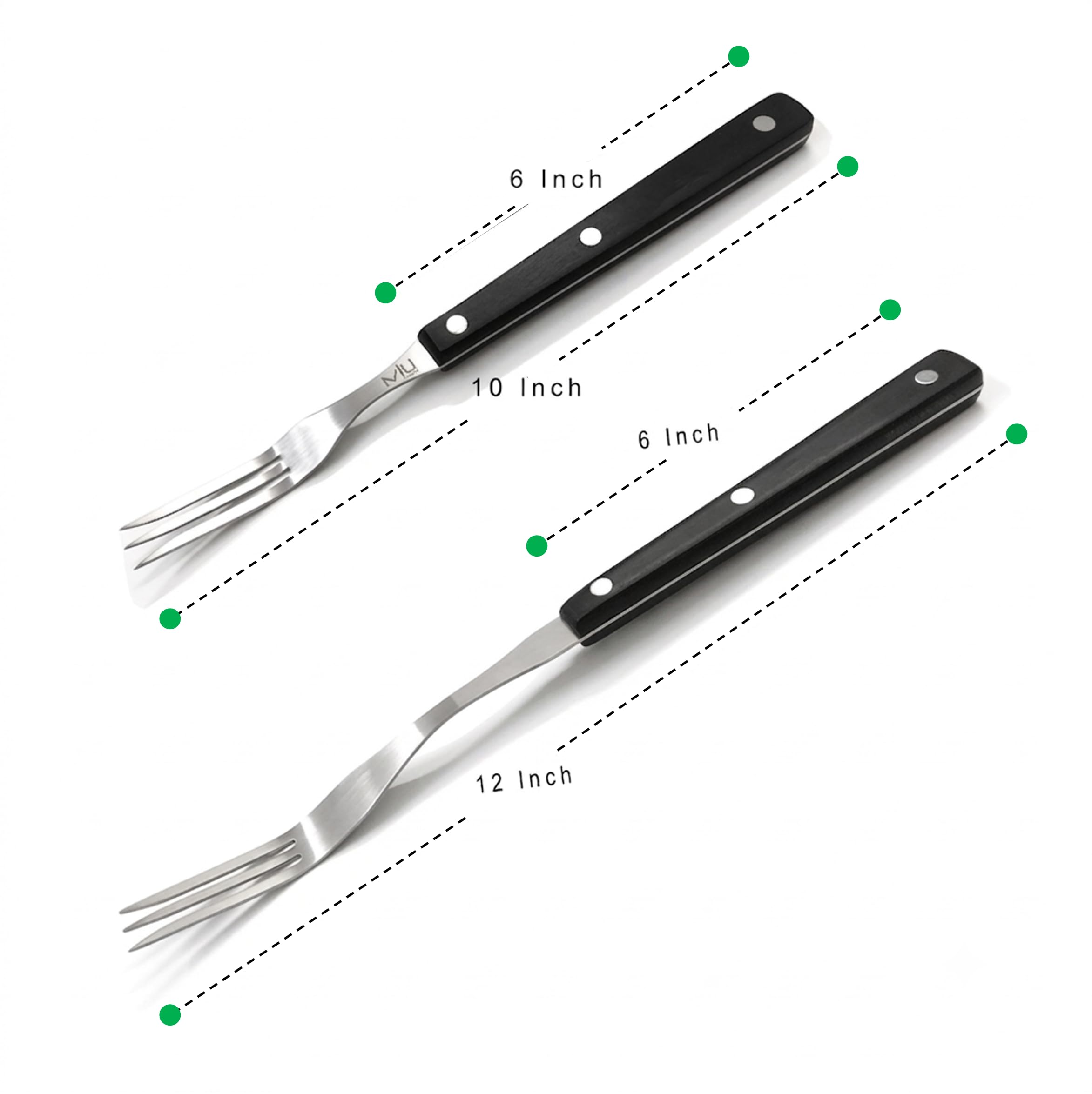 WALLFARM Granny Gabeln 2-teiliges Set – Pro-Grade Edelstahl – hitzebeständige Grill-Fleischgabel – ideal zum Servieren, Kochen, Drehen, Braten, Zerkleinern, Grillen – 25,4 cm & 30,5 cm | Fleischschnitzwerkzeuge aus Metall mit drei Zinken zum Kochen, lange