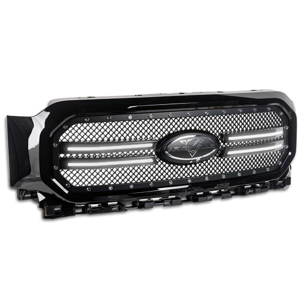 Armordillo RVT Rivet Bolt Steel Wire Mesh Style LED Front Grille|Compatible With 2021-2023 Ford F150|8737842|Piano Black|Front Hood Bumper Grille