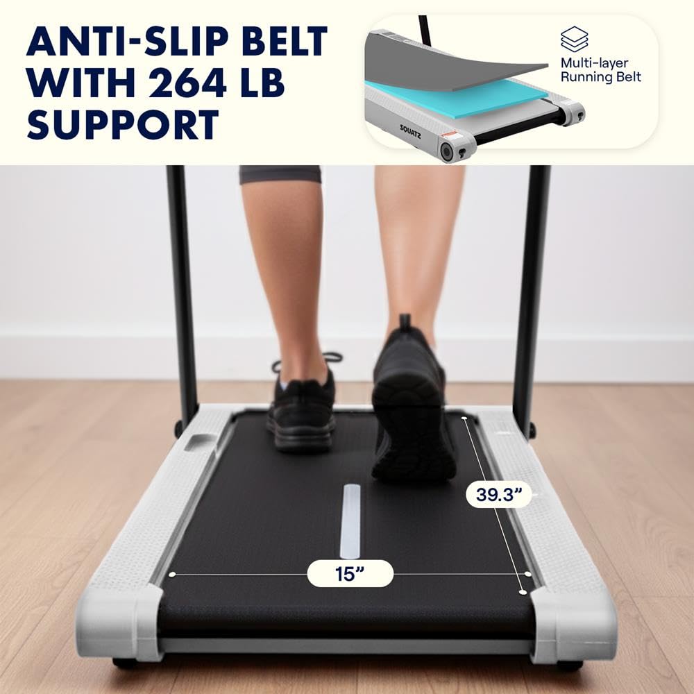 Squatz Tapis Roulant 2-in-1 con Manubrio e Pedana Vibrante, Tapis Roulant Salvaspazio, Walking Pad Display LED, Supporto Tablet, Motore Silenzioso 746 Watt, Telecomando, per Casa e Ufficio, Bianco