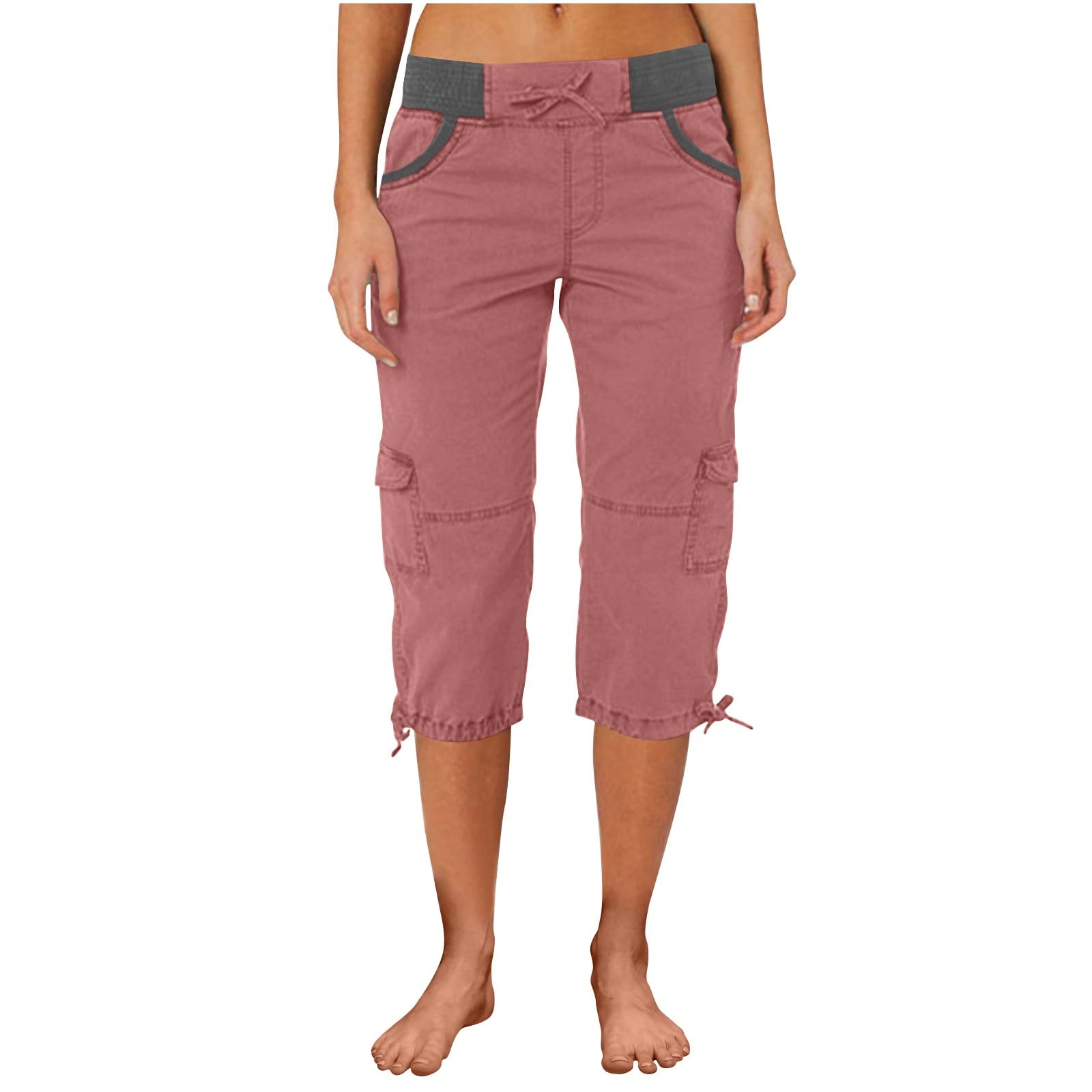 Cargo Capris for Women Summer Casual Hiking Bermuda Shorts Cropped Outdoor Military Tactical Pants Multiple Pockets Cotton Linen Joggers High Waisted Capri Leggings Pedal Pushes for Women