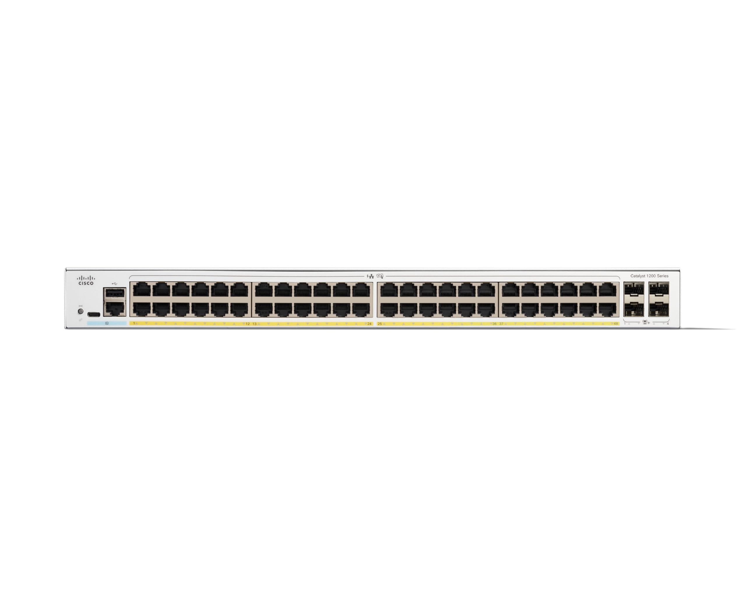 Cisco Switch Inteligente Catalyst 1200-48P-4X, GE de 48 Puertos, PoE, SFP+ GE 4x10, protección Limitada de por Vida (C1200-48P-4X)