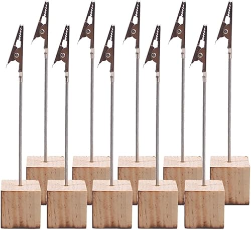 Miniatura 8 de 20 soportes para tarjetas de lugar con clips y soporte de madera, soporte de clips para fotos para mesa, soporte de números de mesa de madera