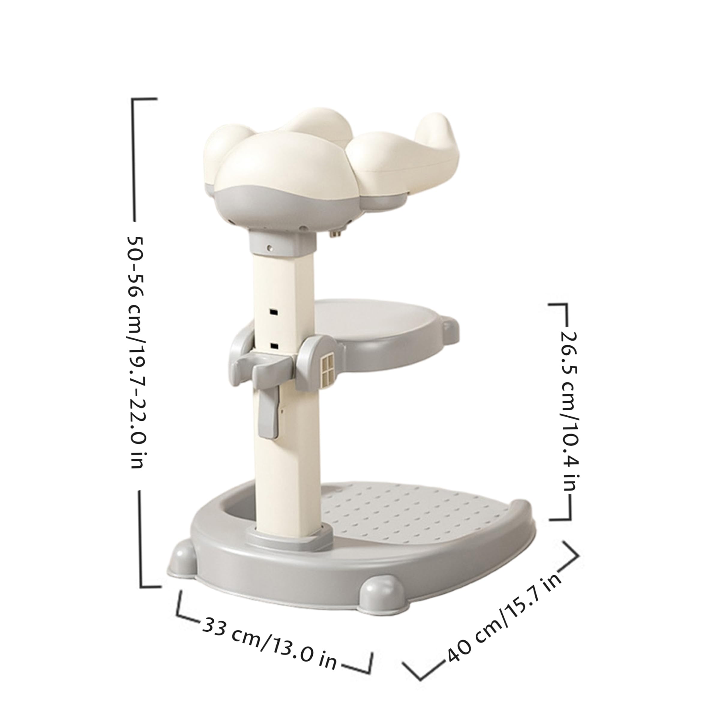Doccia in piedi per bambini, supporto per bagnetto regolabile con base antiscivolo e sedile rimovibile, grigio
