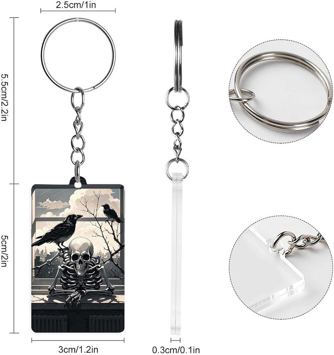Cute A Raven on The Windowsill Printed Acrylic Key Chains, Key Chains for Car Keys Bag Chain Acrylic Decorations Gift Key Chains for Men And Women image 2