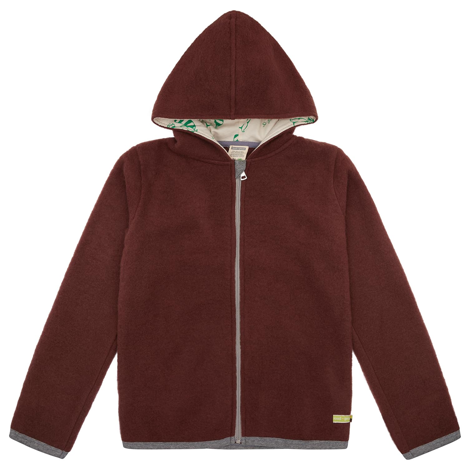 loud + proud Unisex Kinder Wollfleece mit Kapuze, Gots Zertifiziert Fleecejacke