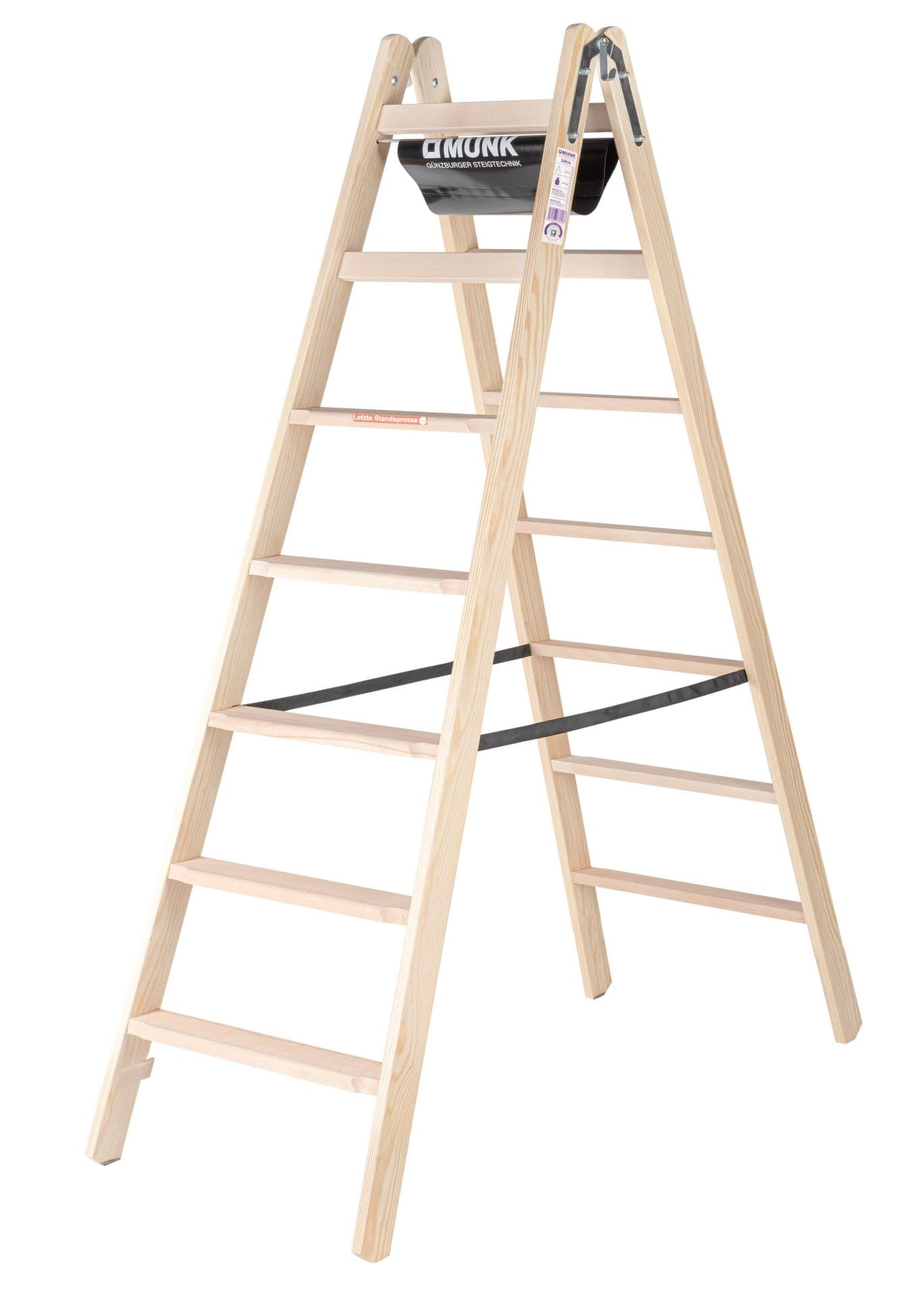 PROREGAL Stufen-Stehleiter Holz | beidseitig begehbar | 2x7 Stufen | Leiter, Teleskopleiter, Trittleiter, Bockleiter, Sprossen-Doppelleiter