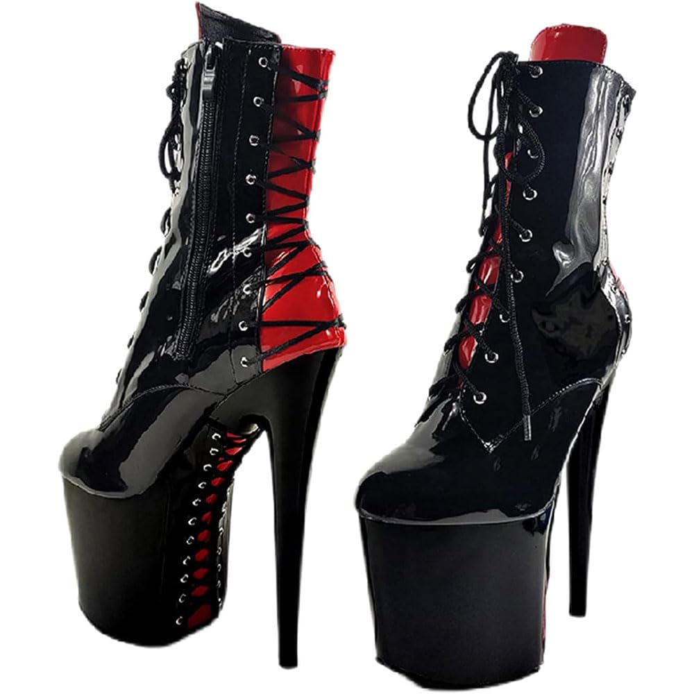 Botas negras para mujer talla grande zapatos de pole dance botas exóticas con cordones y cremallera lateral modelo sexy pasarela botas de tacón alto botines/F/37EU