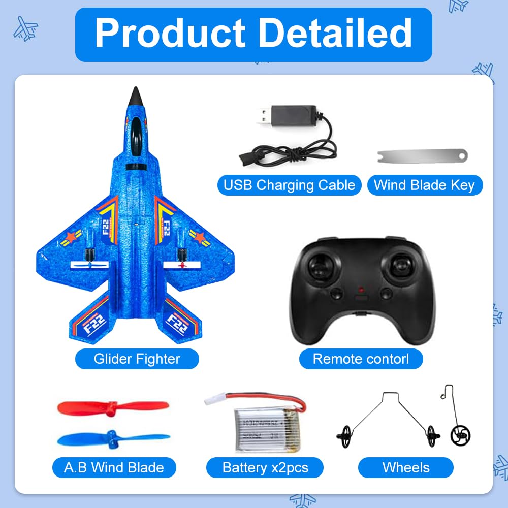 Avión F-22 RC, Avión de Control Remoto, 2.4 GHz AviónTeledirigido, AviónRC con Mando a Distancia, Avions Juguete para Niños y Principiantes con Sistema de Giroscopio,Avións Teledirigido Adulto