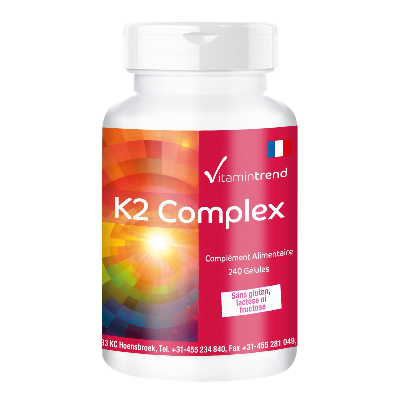 Vitamintrend Complexe de vitamine K2 1250µg, 240 gélules, facile à avaler, hautement dosé, MK-4 et MK-7, complément alimentaire vegan sans stéarate de magnésium, fabriqué en Allemagne