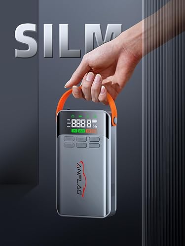 Miniatura 7 de Arrancador de coche 8 en 1 con compresor de aire, pico de 5500 A, inflador de neumáticos de 150 PSI, banco de energía portátil de 12 V, pantalla LCD