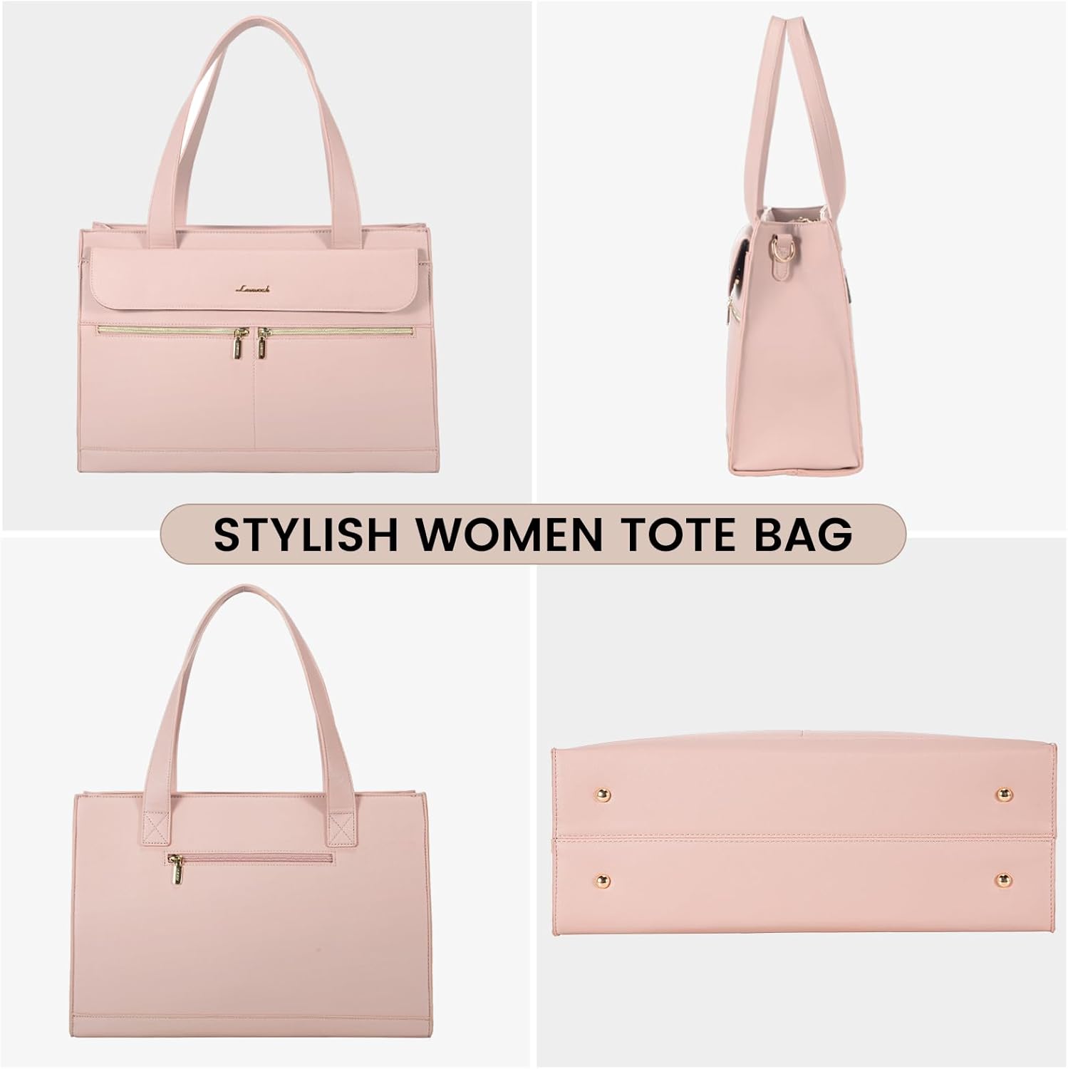 LOVEVOOK Laptop Bag for Women 15.6 Inch Laptop Tote Work Professional Leather Computer Briefcase Waterproof Handbag Shoulder Large Capacity Business Teacher Office Bag Crossbody Purse,Pink - Image 7
