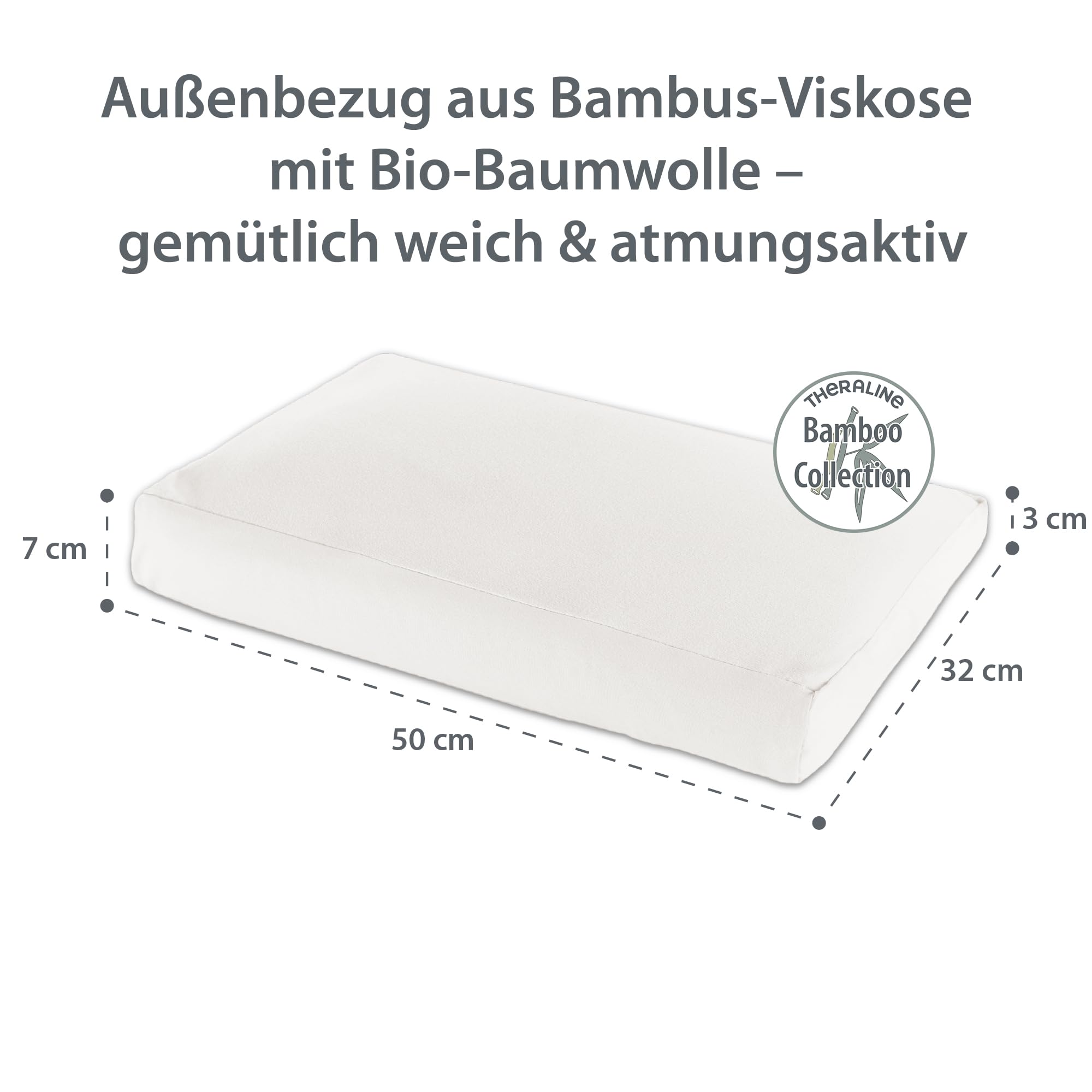 Poduszka Theraline dla dzieci, ergonomiczna poduszka do spania i pod kark, zabezpieczona patentem, w zestawie poszewka zewnętrzna z wiskozy bambusowej + bawełny ekologicznej, biała chmury