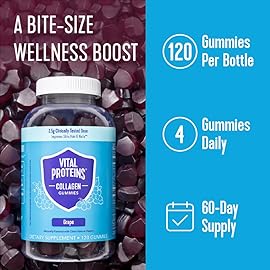 Vital Proteins Collagen Gummies, 2.5g of Clinically-Tested Collagen for Hair, Skin, Nails & Wrinkles, 120 ct Bottle, Pack of 2, Grape Flavor