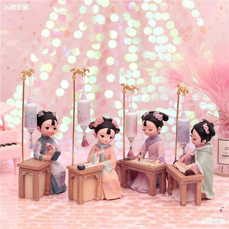 Resin Sculptures Home Decor, Chinese Ancient Beauty Statues and Sculptures Collectible Figurine Cute Girl Statue for Table Office Decor (Zither+Light) image 5