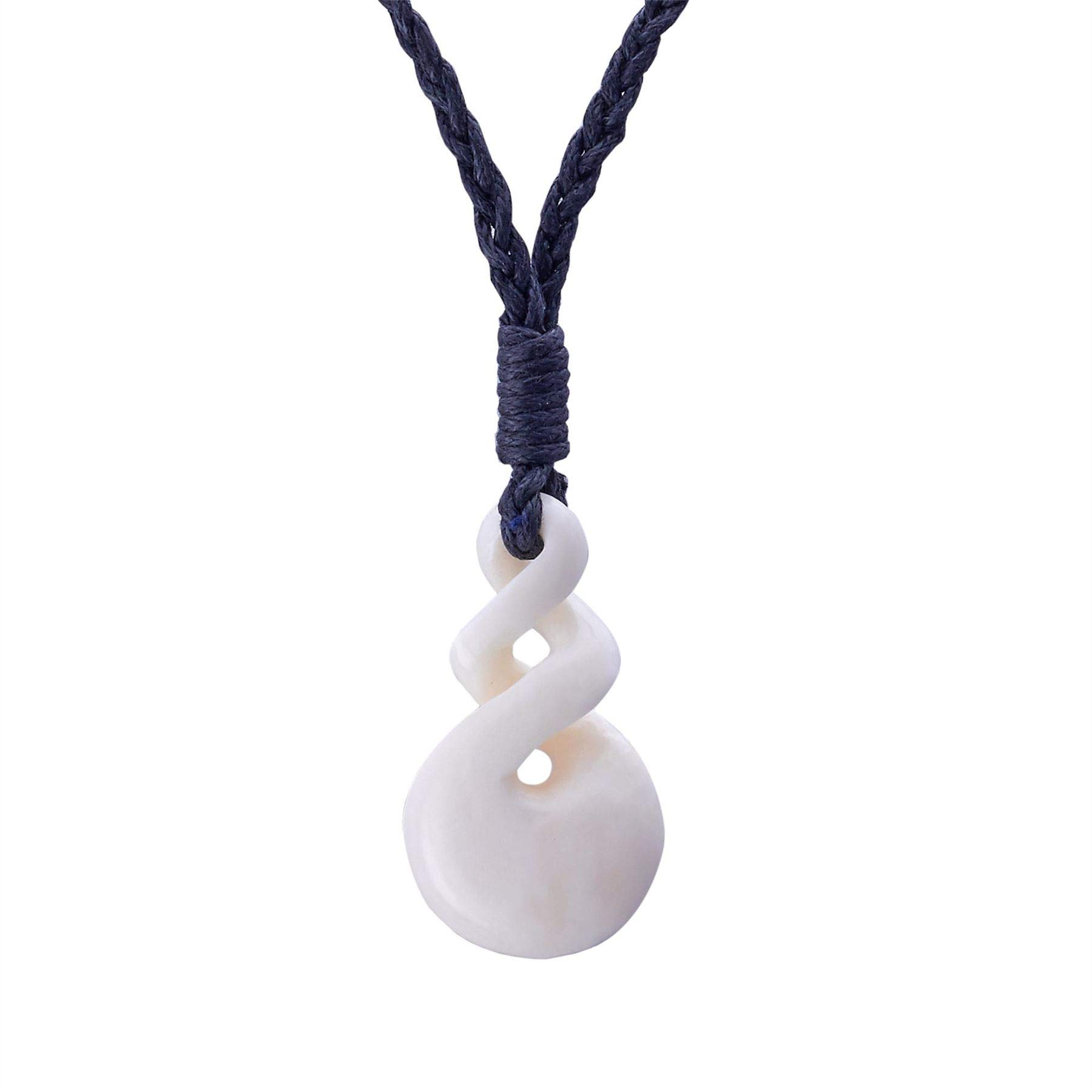 81stgeneration Simple Pikorua Hand Carved Bone Pendant Maori Style Double  Twist Hawaiian Necklace Tribal Necklace for Women and Men Bone