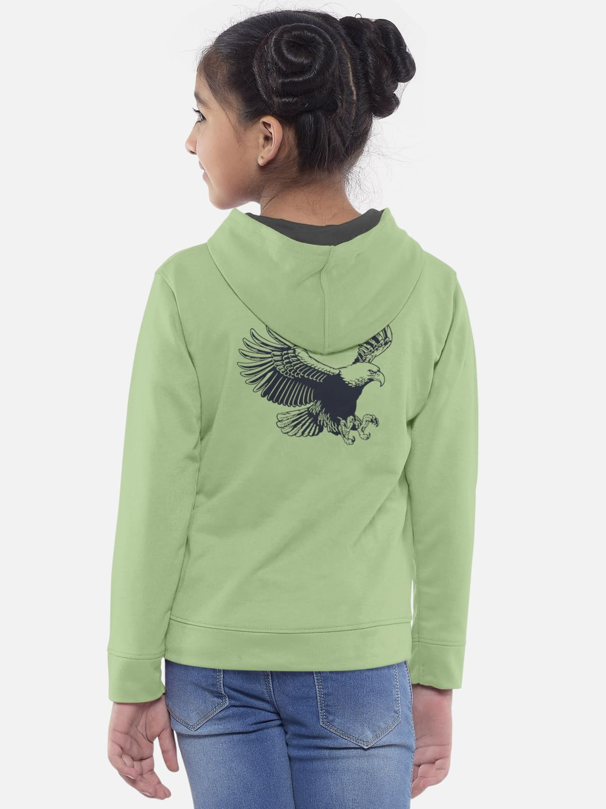 HELLCAT Trendy Printed Cotton Blend Full Sleeve Hoodie T-Shirt Jogger Trackpant Clothing Set for Girls Green/Navy 7-8 Years 2