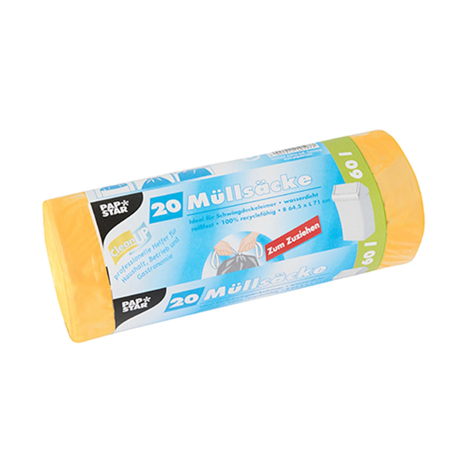 1 cartón Papstar=9 x 20 bolsas de basura con cierre, HDPE 60 l 71 cm x 64,5 cm amarillo 14197