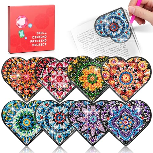 Diamond Painting Bookmark Bead Art Leather Book Mark Craft Making Kit for Adults Night Rhinestone Craft Party DIY Bedazzling Art Bookmark Paint by Gem Dots Crafts Book Lover Women Gift (Black Heart)