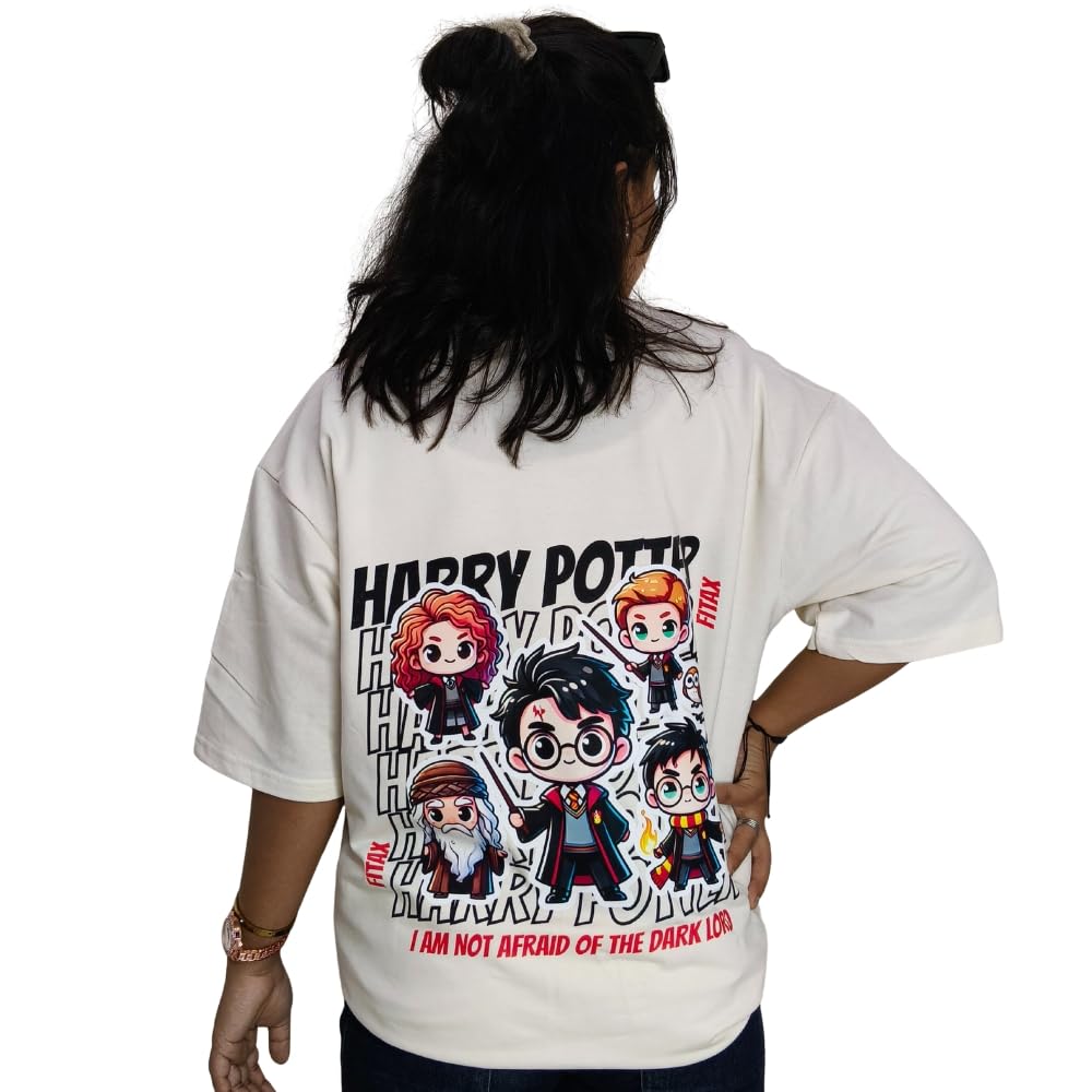 phynax Women's Oversized Cotton T-Shirt, Harry Potter Design, Half Sleeve, Plus Size, 210 GSM-picture-22