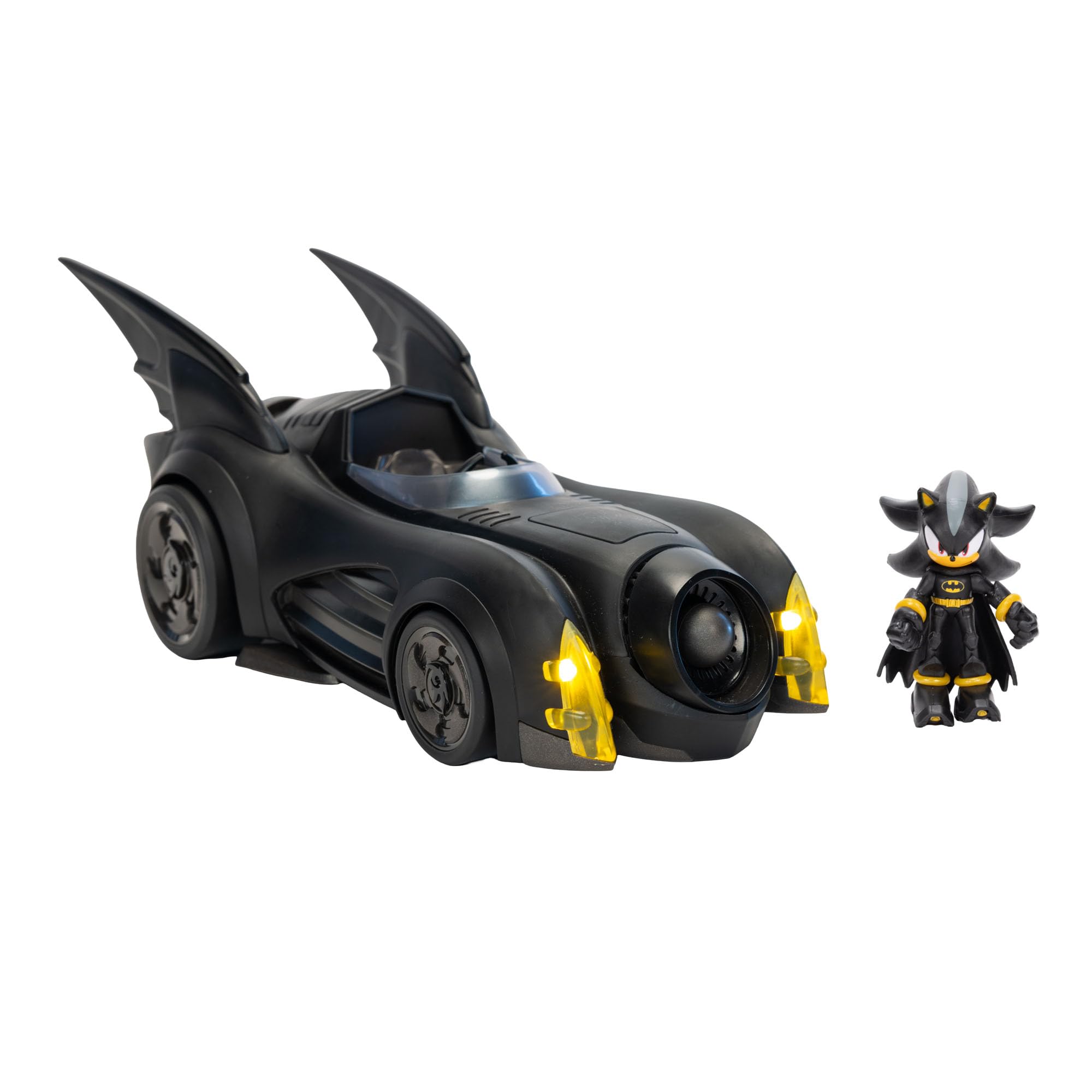 Sonic The Hedgehog DC x Batmobile luminosa e figurine di Batman e Shadow