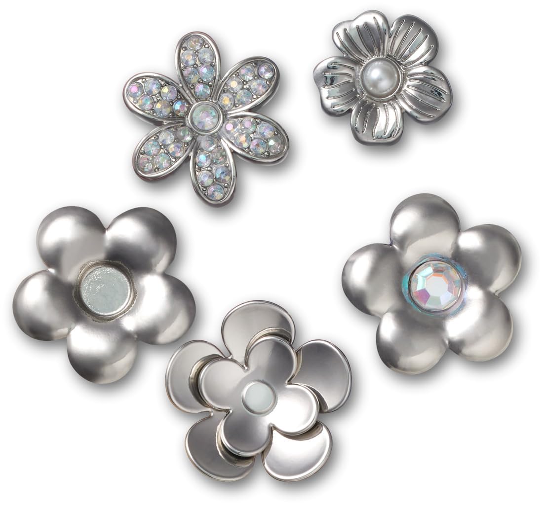 Crocs Unisex Girls and Teens Cute Collection Multi Packs Monochrome Silver Flowers 5 Pack