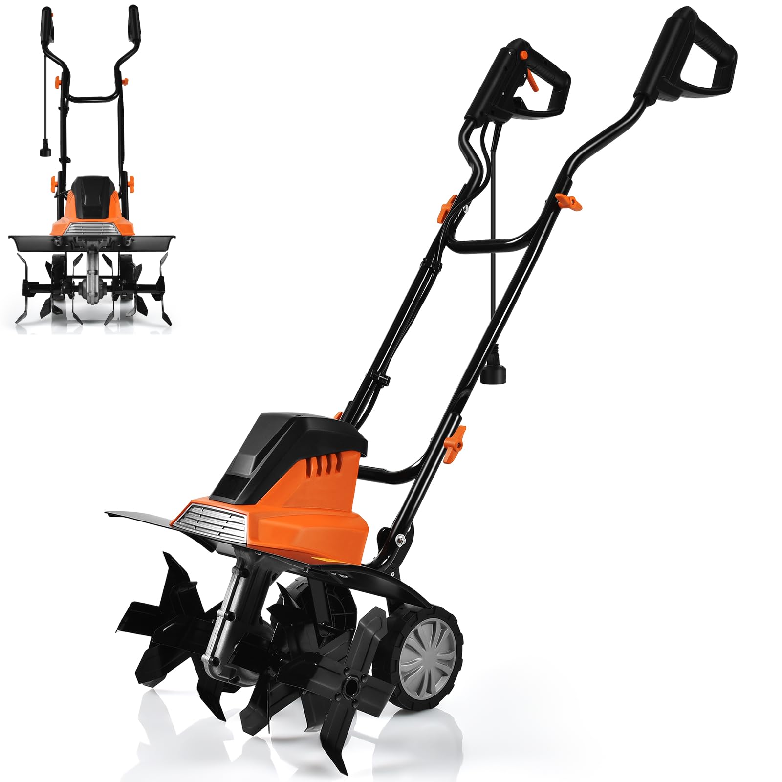 GiantexUK 1200W/1500W Electric Tiller, Lawn Soil Scarifier with 4/6 Blades, Adjustable Wheels & Foldable Handle, Lightweight Garden Cultivator Rotovator Rototiller (43cm Cutting Width, Orange+Black) — image 1
