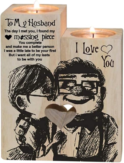 To Family Candle Holder with Candle, Wooden Candle Holder Heart-shaped Craft Candlestick Couple Candle Holder Stand, You Are My Queen Forever, Decorative Candle Gift for Birthday Anniversary