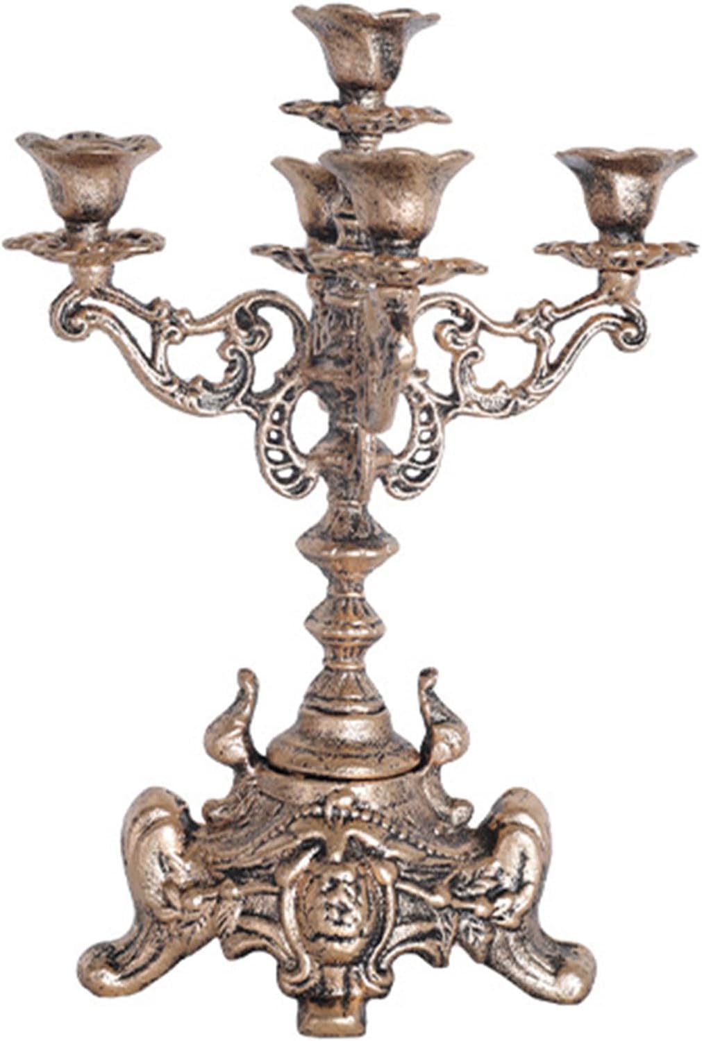 Candelabro Metálico Vintage De 5 Brazos: Elegante Portavelas para Velas Cónicas, Bodas, Fiestas, Decoración del Hogar, Centros De Mesa Y Chimeneas. Brass 12.8 Tall