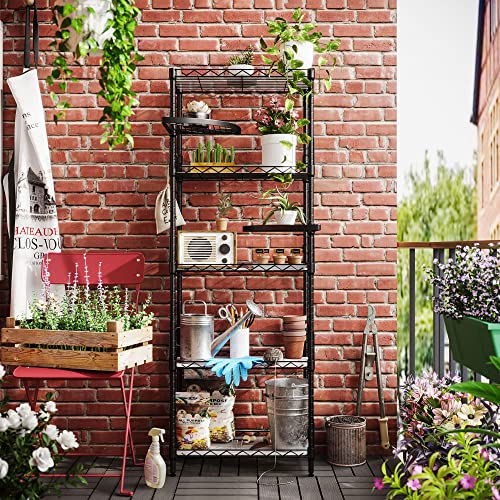 Linsy Home 5-Tier Storage Shelves With 2 Rotatable Shelves, Height Adjustable Metal Pantry Shelves With 5 Hooks And Shelf Liners, Heavy Duty Metal Shelving, Wire Shelving For Kitchen, Bathroom -Dark #TOP1