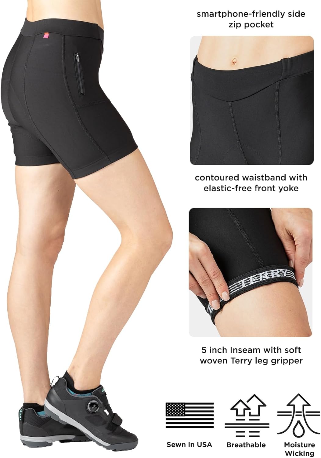 Terry Touring Bike Shorts Womens Padded Bike Shorts 5" Inseam Shorts for Women Cycling Compression Pockets Leg Grippers - Image 4