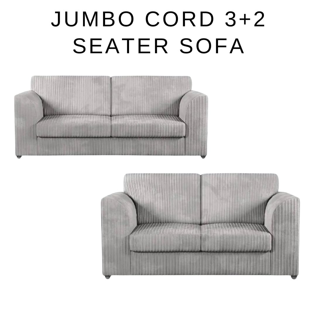 Sofa Select, Set di divani jumbo di alta qualità a coste 3+2 posti, con cuscini, schienale alto e braccioli comodi, design moderno ed elegante, per soggiorno, ufficio, camera da letto, colore argento