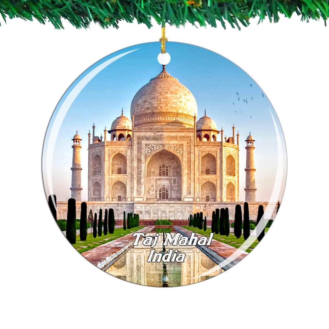 Weekino India Taj Mahal Agra Christmas Ornament City Travel Souvenir Collection Double Sided Porcelain 2.85 Inch Hanging Tree Decoration