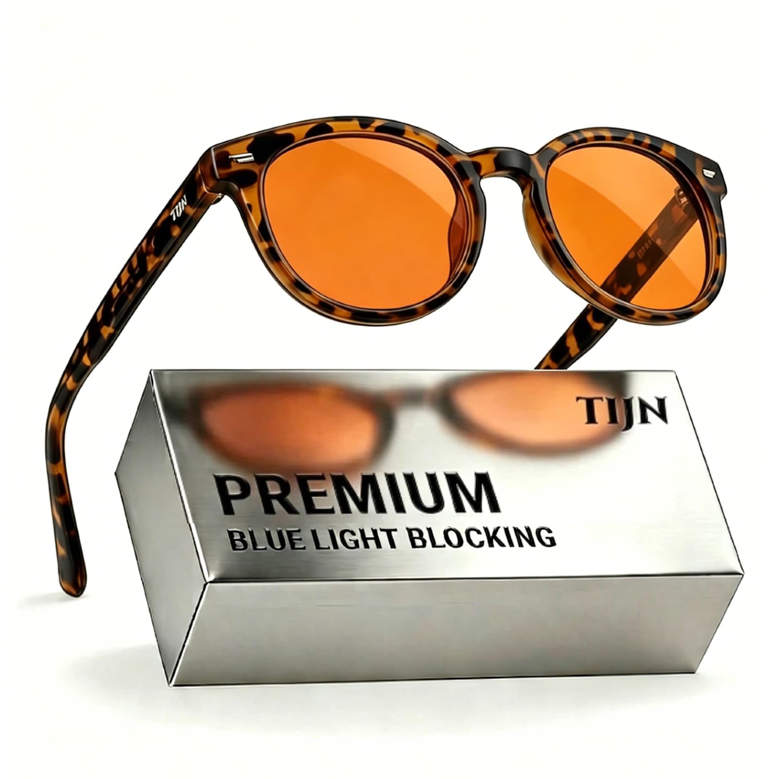 TIJN Blue Light Blocking Glasses Men Women,Vintage Round Frame Eyeglasses | Flexible Lightweight Frames,Red Orange Clear Lens for Computer Gaming Sleep Daily,Anti UV Blue-Ray Glare Screen Fatigue