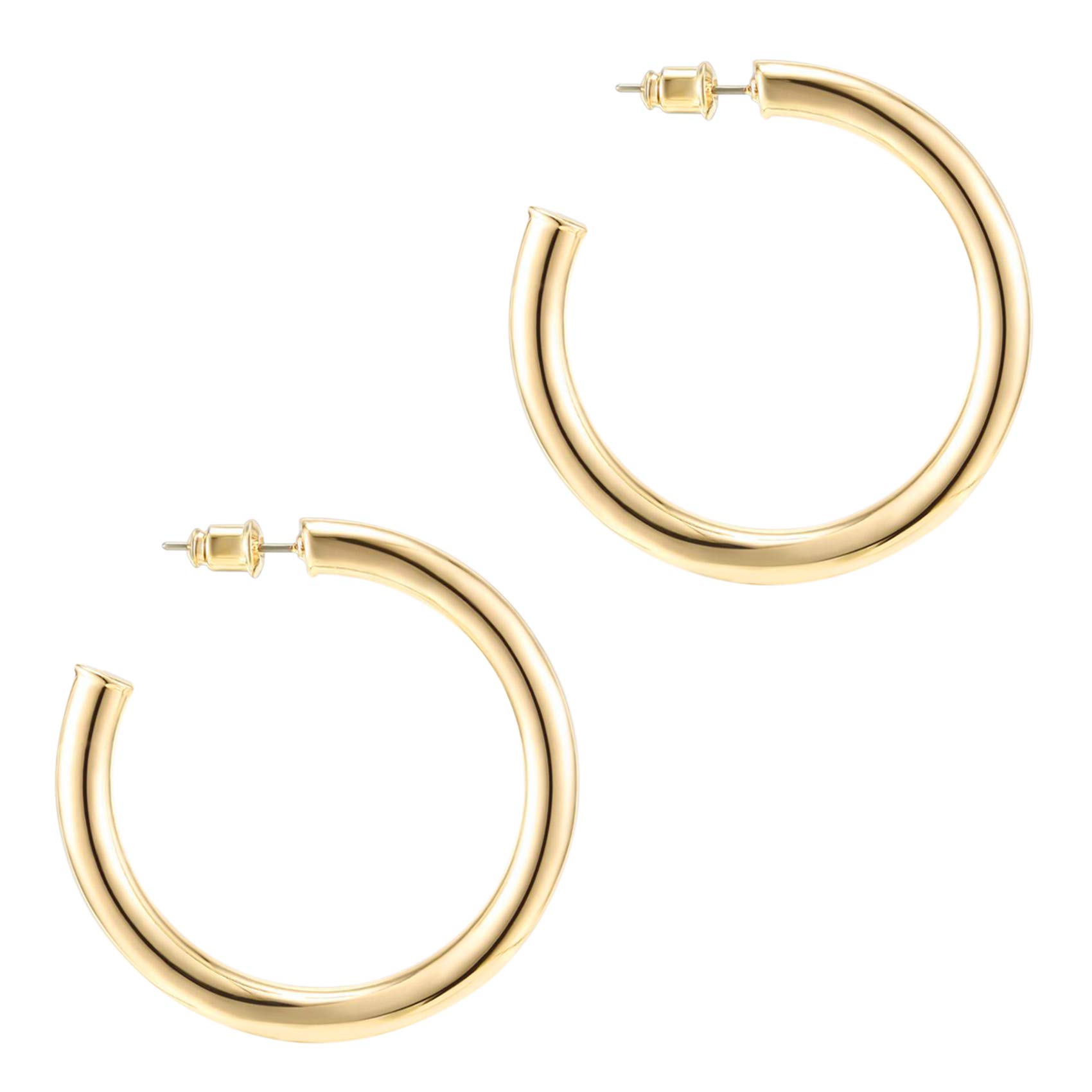 14K Gold Plated Hoop Earrings For Women - 3.5mm Thick Infinity Gold Hoops Women Earrings - Plated Loop - Lightweight Set