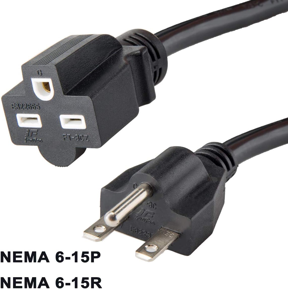 8FT Nema 6-15P/Nema 6-15R Power Extension Cord for Miner,Power Cable for Led Grow Lights, Digital Ballast, 3 Prong 14 Gauge SJTW Cable,15 Amp 220/240Volt UL Listed