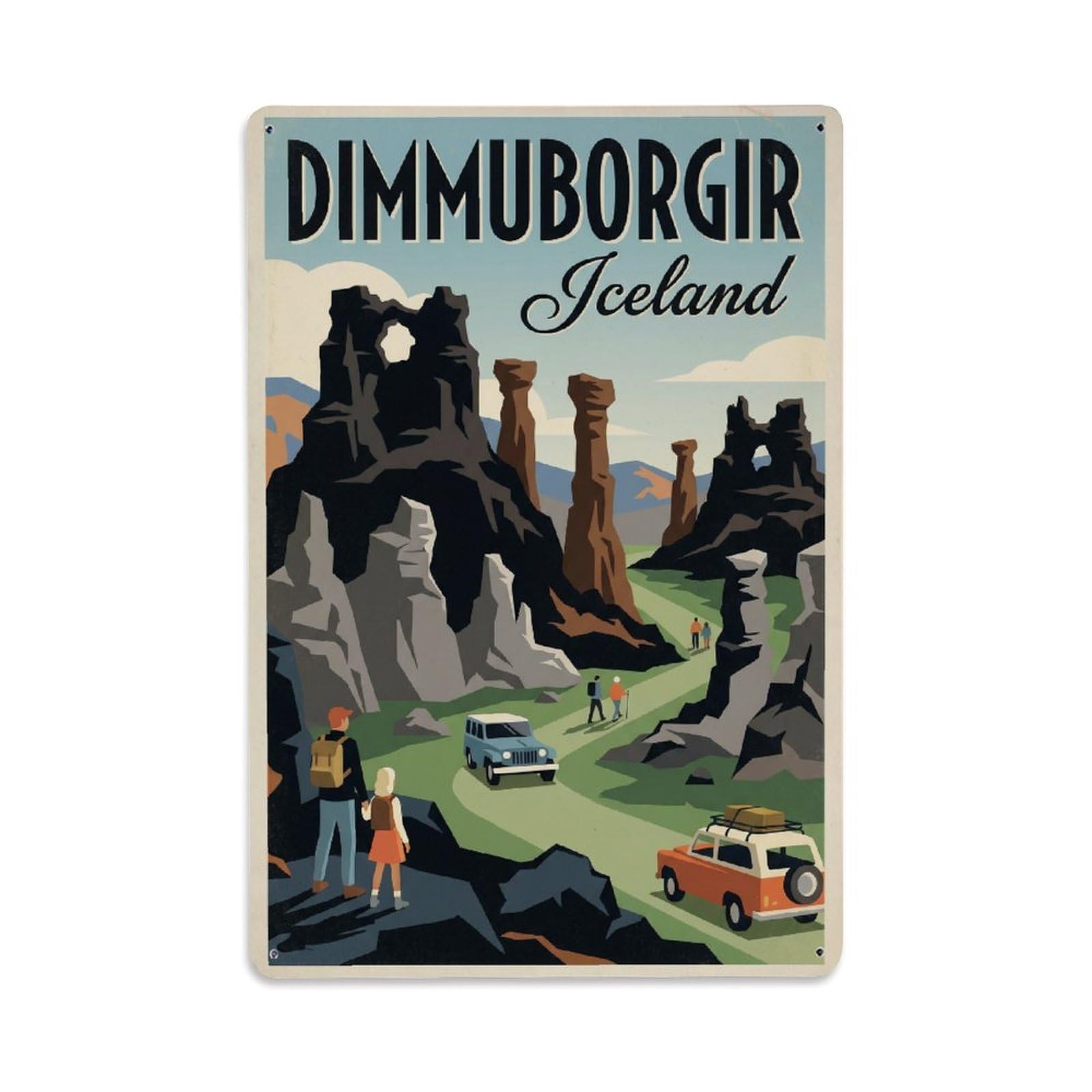 Vintage Travel Dimmuborgir Iceland Lava Metal Tin Sign