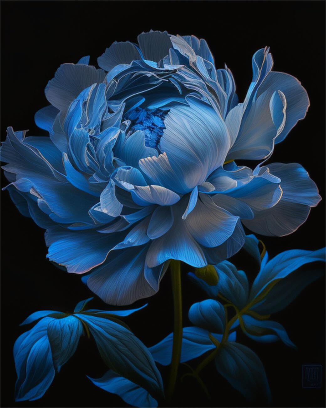 AMBATTERY Flowers DIY Beaded Cross Stitch Kit Fantasy Blue Peony Bead Embroidery Kit for Adults Needlepoint Tapestry Set Beaded Stitching 60x80cm