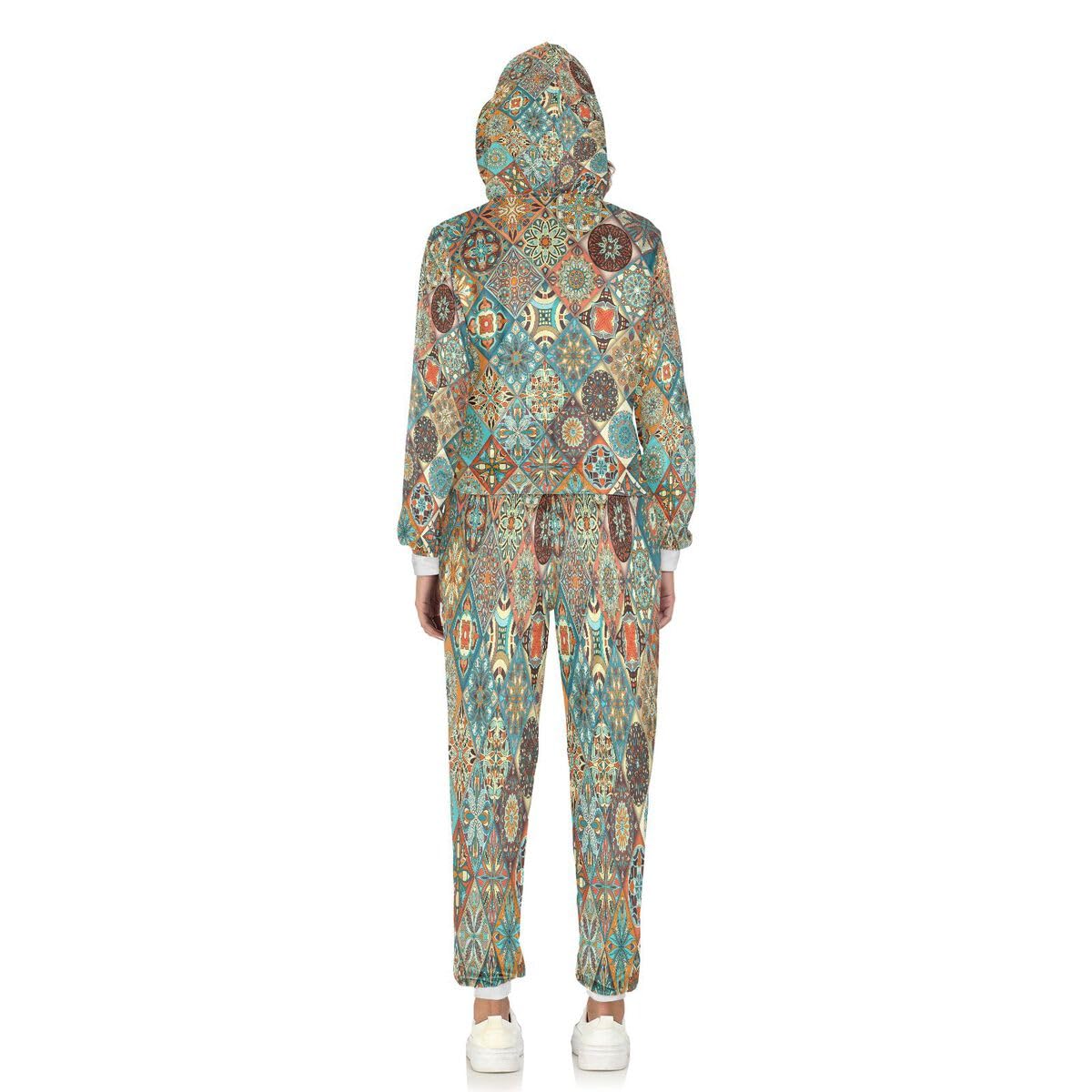 Conjunto deportivo de 2 piezas para mujer, diseño étnico floral, mandala, manga larga, conjunto deportivo indio bohemio