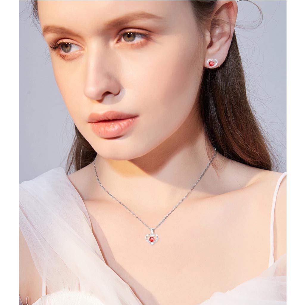Schmuckset Damen 925 Sterling Silber | Herz Halskette mit Ohrringen | mit funkelndem Zirkonia | Elegantes Set für jeden Anlass