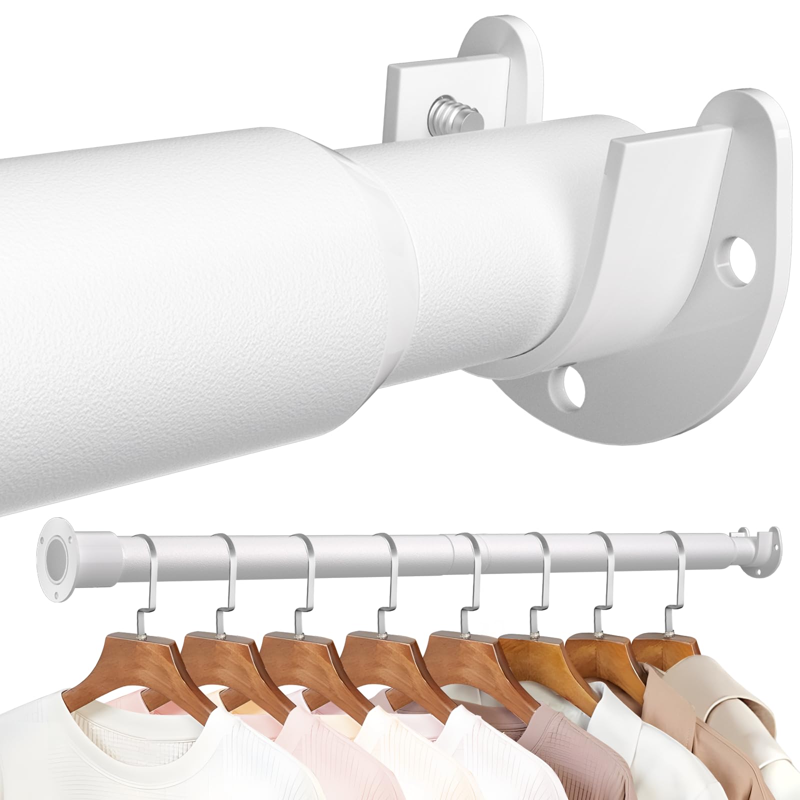 Mavivegue Wardrobe Rail, 33mm Extendable Clothes Rail, 78-107cm Wardrobe Rails and Fittings, Metal Wardrobe Pole, Heavy Duty Clothes Rail, for Wardrobes, Windows, Laundry RV, White