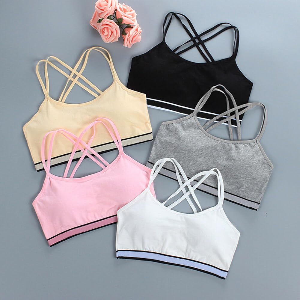 4 Ensemble de Fille Brassiere Soutien-Gorge Sport+Culotte, Ensemble Culotte Coton Sport sous-vêtement Ensemble Soutien-Gorge Brassière Ensemble Soutien-Gorge Slip pour Filles 8 à 16 Ans