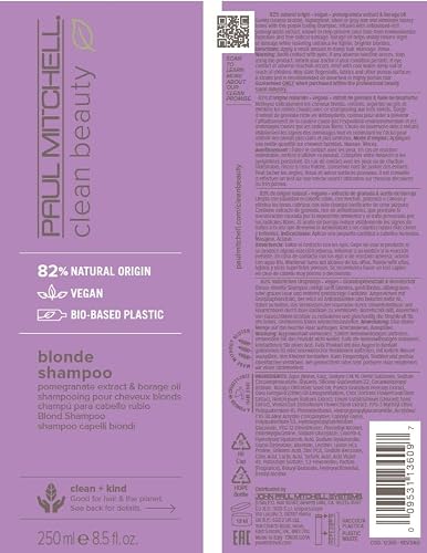Paul Mitchell Clean Beauty Blonde Purple Shampoo, Gently Cleanses, Eliminates Brassy Tones, For Color-Treated Hair + Naturally Light Hair Colors, 8.5 oz.