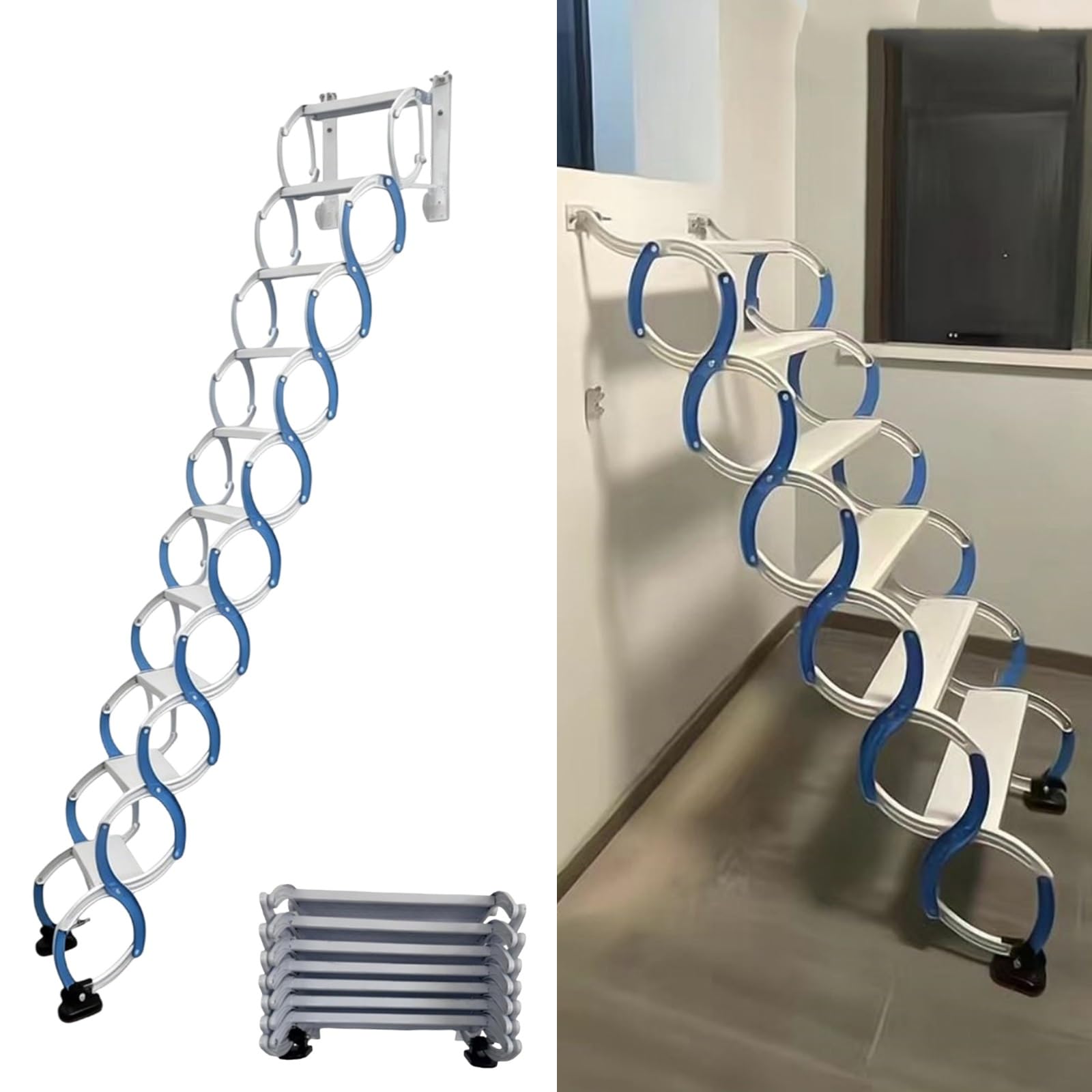 Escalera Plegable de Pared, Sistema de Escalera telescópica para ático, Escalera retráctil Plegable para altillo con Pedales, Escalera Plegable de Pared para altillo(5 Steps 130cm)