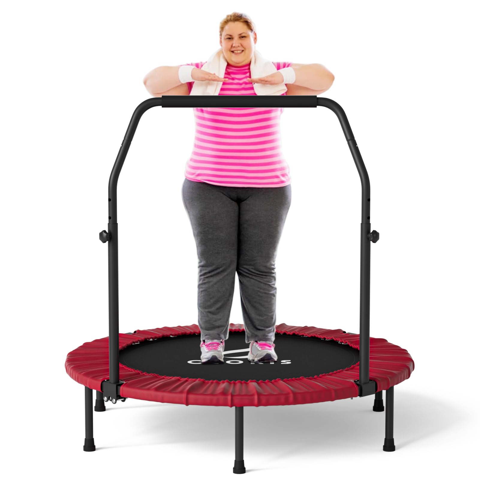 CLORIS 40''/48'' Foldable Fitness Trampoline - Max Load 400lbs / 450lbs, Rebounder with Adjustable Foam Handle Indoor/Outdoor Fitness Body Exercise (40'' Red) — image 1