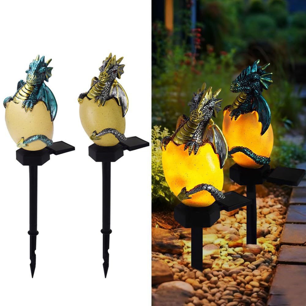 YOFHPT 2PCS Solar Dragon Lamp, Dragon Solar Lights Outdoor Garden, Sol-ar Energy Dra-gons Outdoor Garden with IP65 Waterproof & LED for Out-Door Ornament, Gar-den Gift & Yard Decor