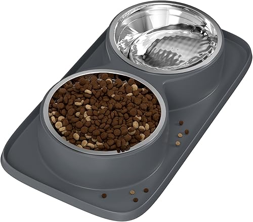 Miniatura 7 de Tazón de comida para perros con paspartú, doble sin derrames, sin ensuciar, cuencos de acero inoxidable fáciles de limpiar, cuencos de agua y comida