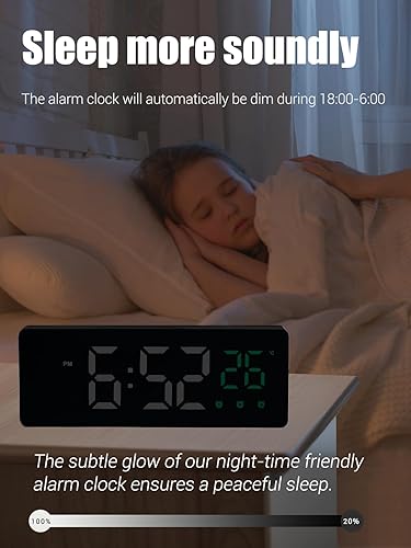 Miniatura 5 de Reloj despertador digital para dormitorios, con temperatura, triple alarma, atenuador automático, pantalla de 6.5 pulgadas, despertador de sonido,