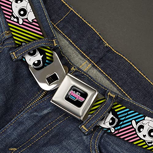 Warner Bros. Animation Belt, Seatbelt Buckle Belt, The Powerpuff Girls and Donny Stripe Black Multi Pastel, Adjustable2