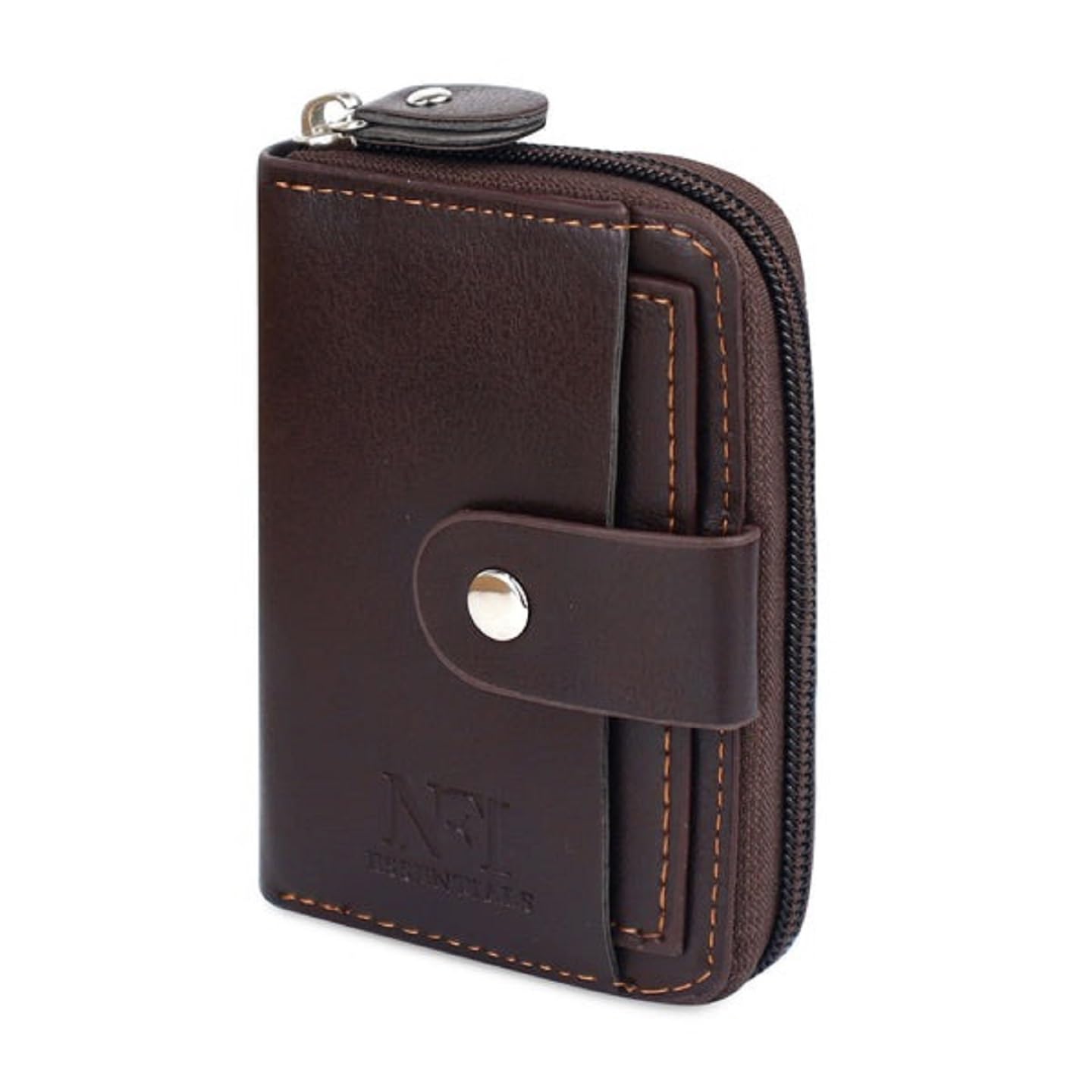 Leather Business RFID Blocking 9 Slot Vertical Credit Card Holder Organizer Case Wallet for Mens and Womens (Brown)-image-6